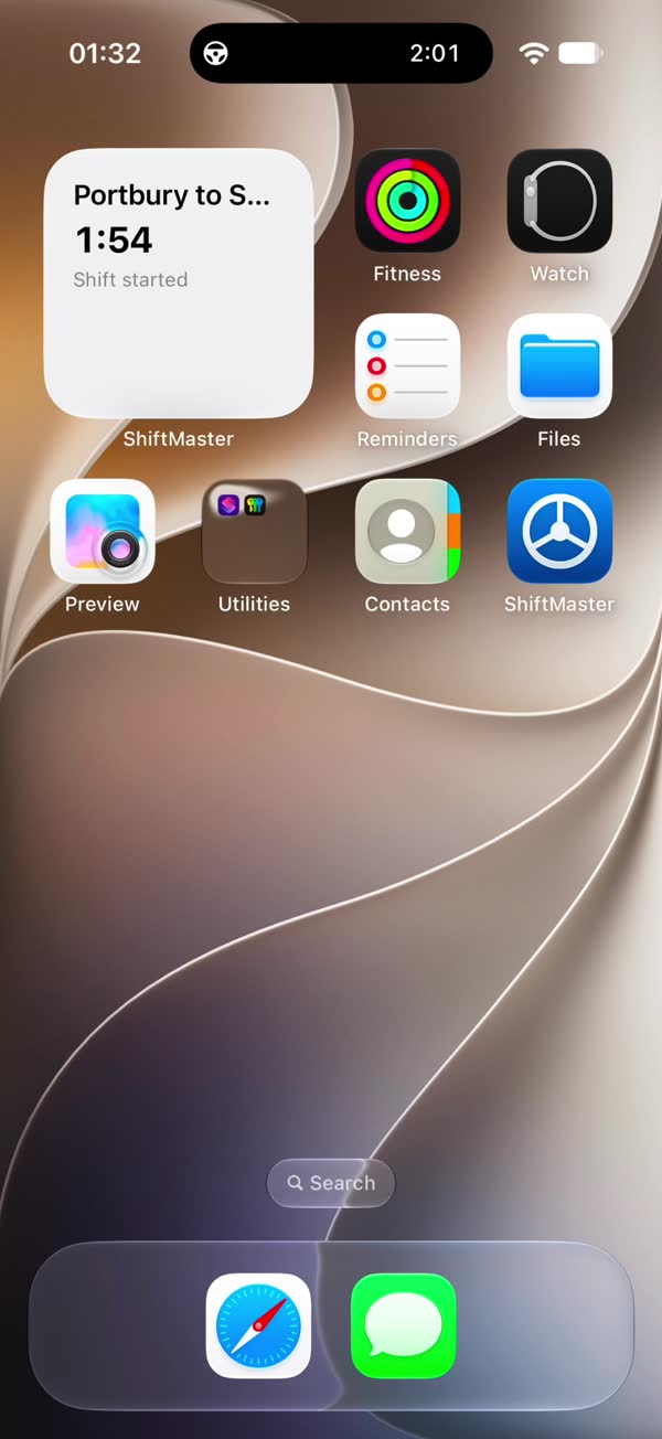 Home screen with the Shift status widget during a running shift